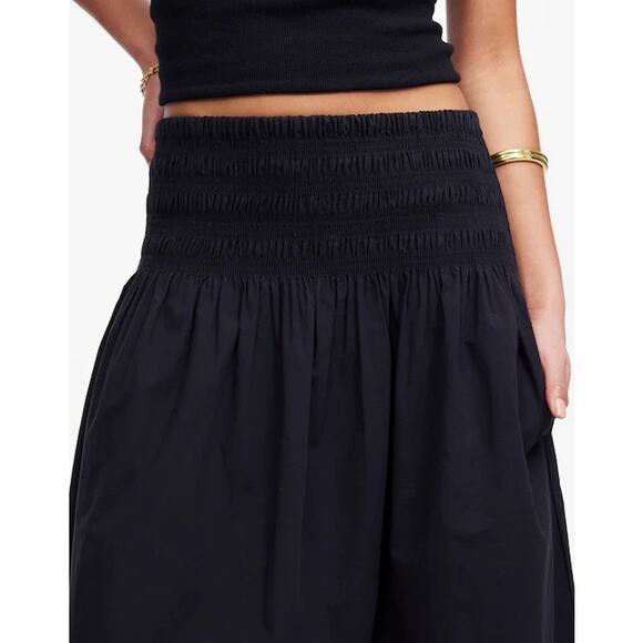 NWT Madewell Smocked-Waist Poplin Midi Skirt Black Size M - Picture 5 of 9